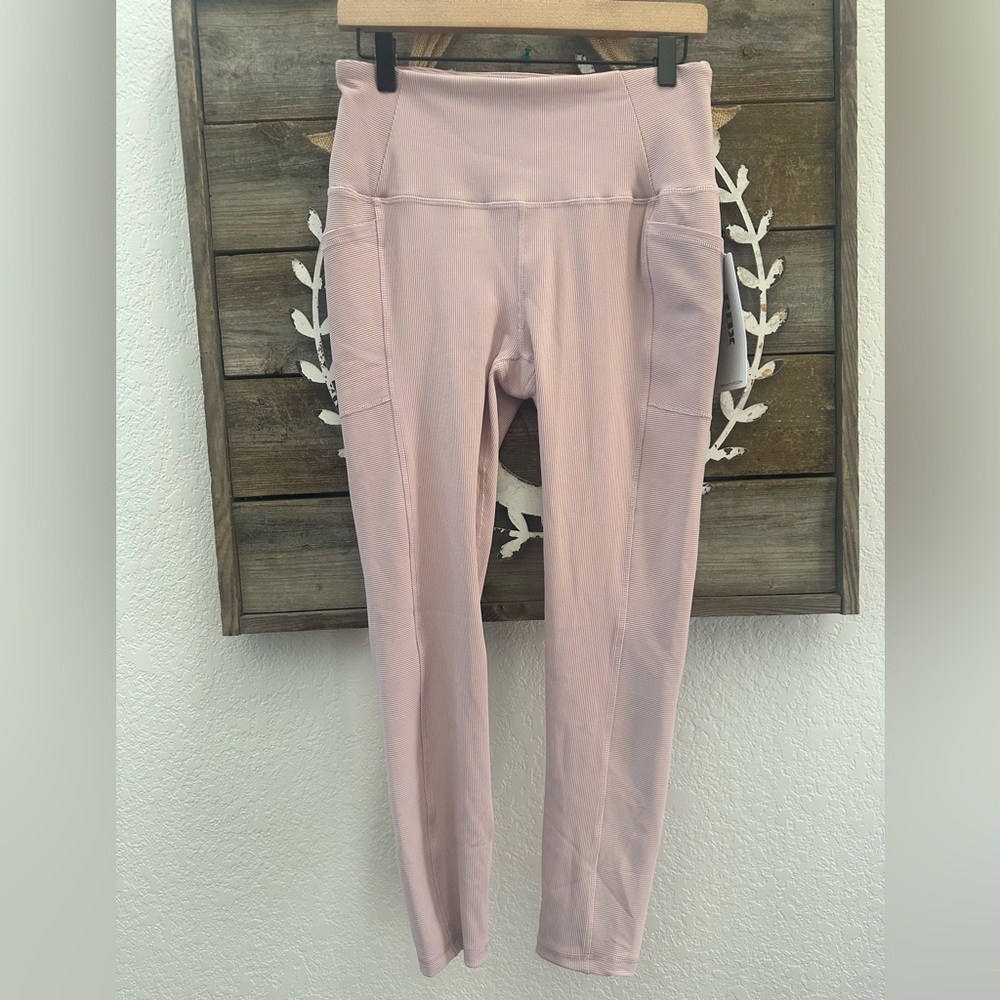 RBX Women's Light Pink Leggings ribbed knit side pocket ladies Large NWT